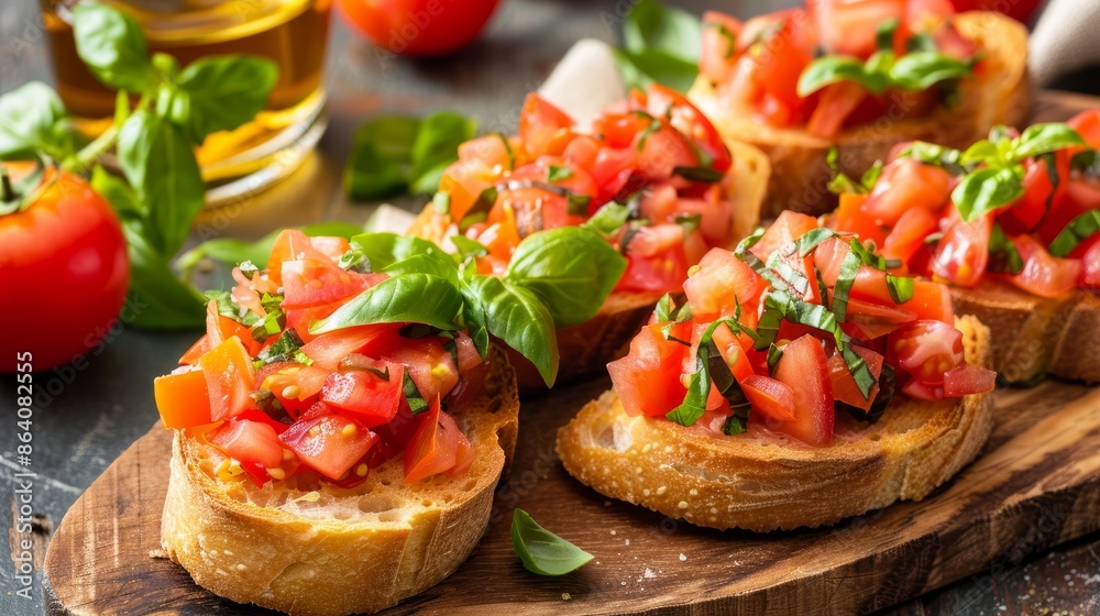 Easy-to-make bruschetta with tomatoes is a great snack or appetizer. It's also a good source of nutrients. You can serve it at a party or buffet Easy-to-make bruschetta with tomatoes is a great snack or appetizer. It's also a good source of nutrients. You can serve it at a party or buffet