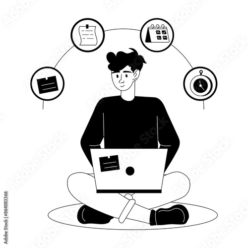 A glyph illustration of hardworking employee meeting deadline 