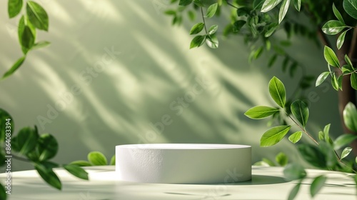 Podium mockup with nature background, product display 3d rendering