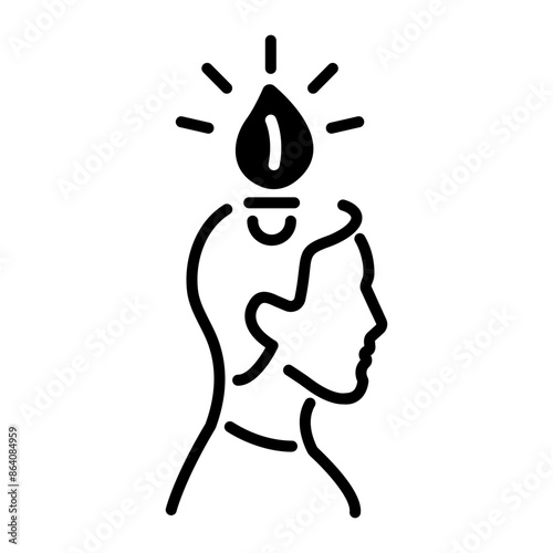 Person with leaf on head denoting ecologist, line icon 