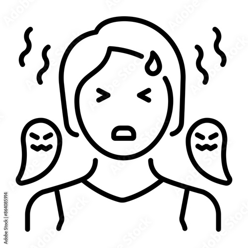 Outline icon showing a person suffering from ghost fear 