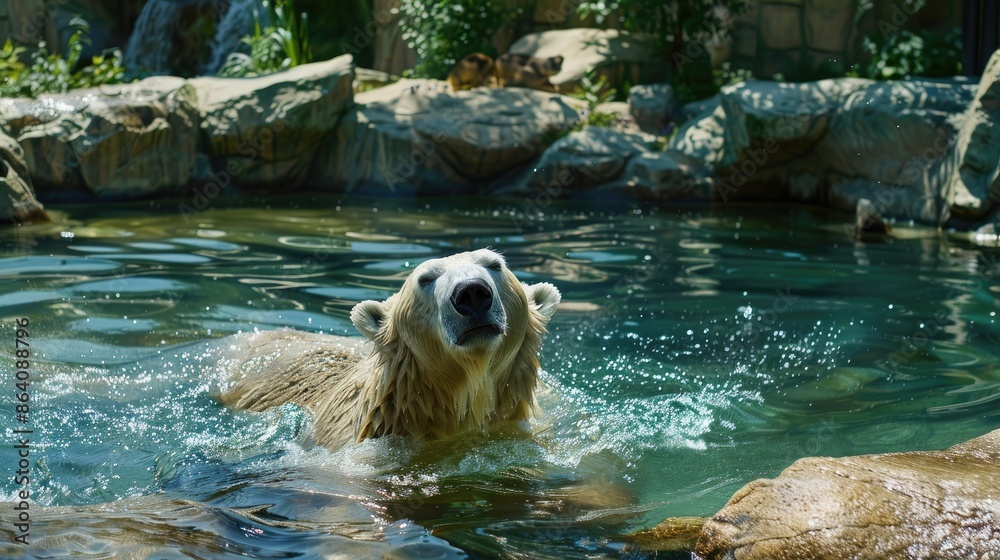 Φωτογραφία Polar bear enjoying a swim in a zoo pond