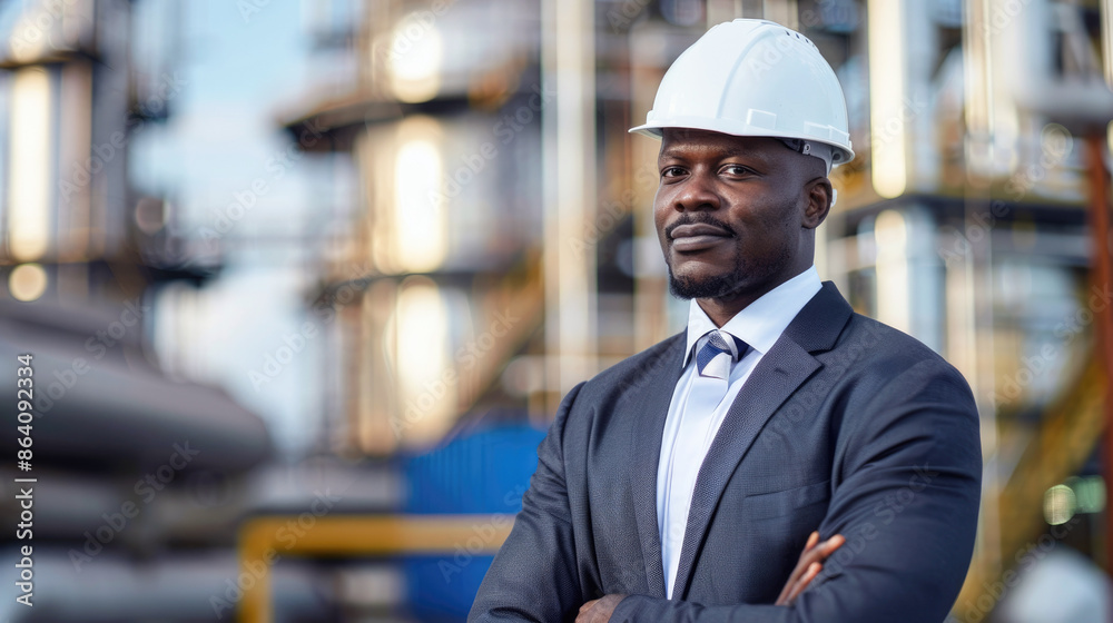 Black man, top manager of an oil company at the plant. Black man, top manager of an oil company at the plant.
