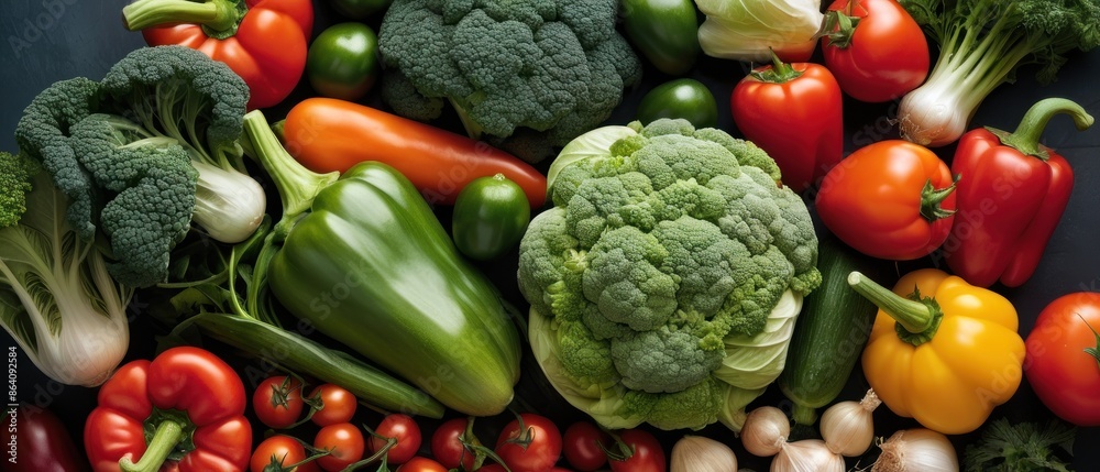 Fresh Organic Vegetables and Garlic on Wood Cutting Board. Colorful mix of bell peppers, broccoli, cucumbers, romaine lettuce and cherry tomatoes. Fresh Organic Vegetables and Garlic on Wood Cutting Board. Colorful mix of bell peppers, broccoli, cucumbers, romaine lettuce and cherry tomatoes.