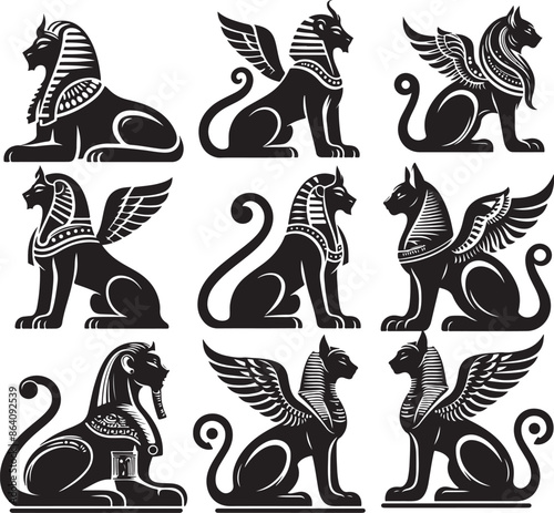 Sphinx silhouette vector style design set  black color . white color background
