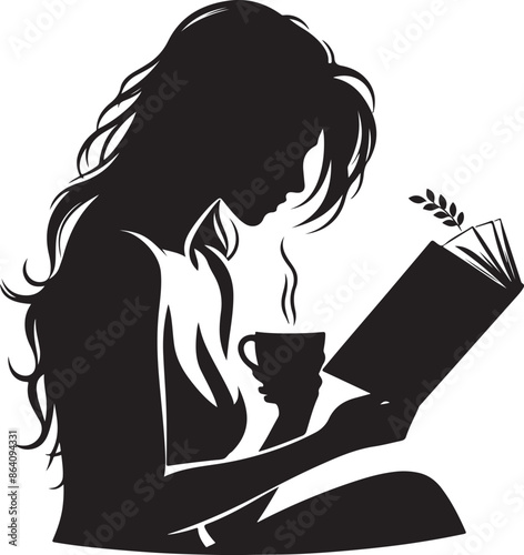 Woman reading book silhouette vector style  design  black color . white color background