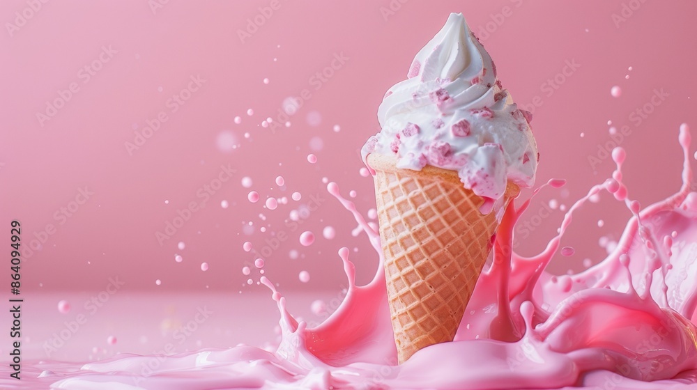 Ice Cream Cone with Pink Splash Ice Cream Cone with Pink Splash