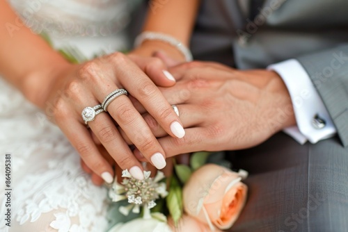 Newlywed Couple's Hands with Wedding Rings