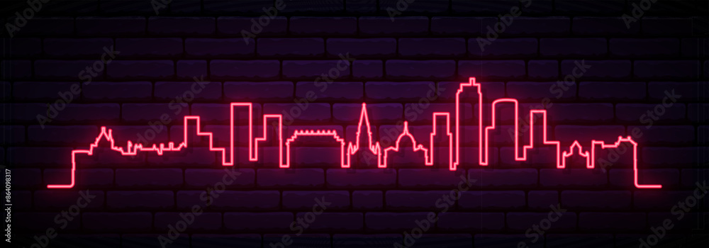 Obraz premium Red neon skyline of Nantes. Bright Nantes, France long banner. Vector illustration.