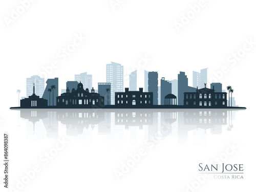 San Jose skyline silhouette with reflection. Landscape San Jose, Costa Rica. Vector illustration.