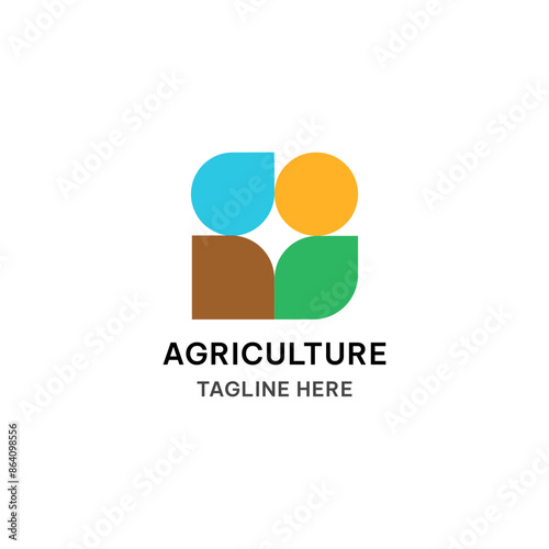 Agriculture logo template in flat style. Agriculture logo with simple element of soil, leaf, sun, and water