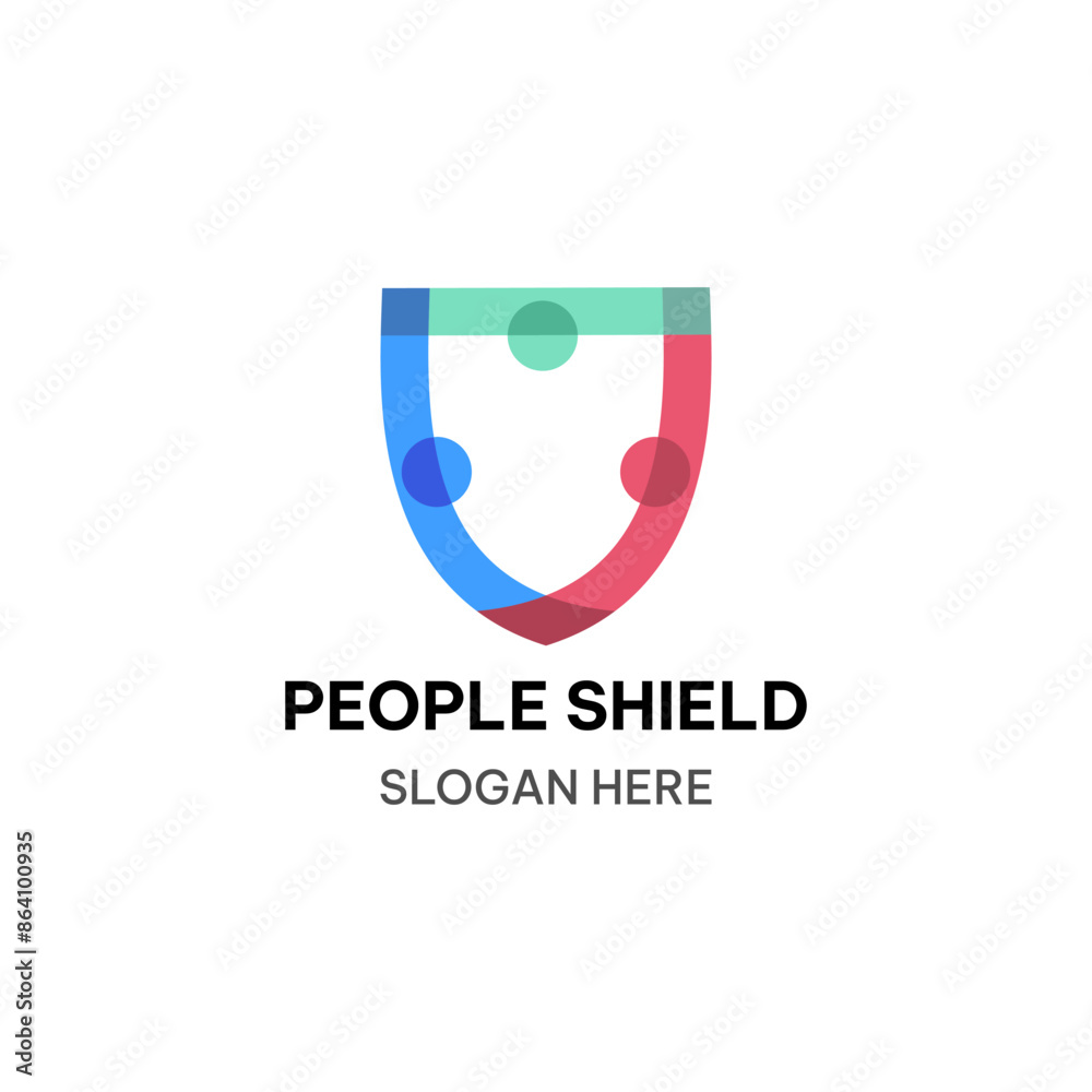 People shield logo template in flat style. Teamwork vector illustration People shield logo template in flat style. Teamwork vector illustration