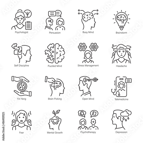 Collection of Psychology Problems Outline Icons 

