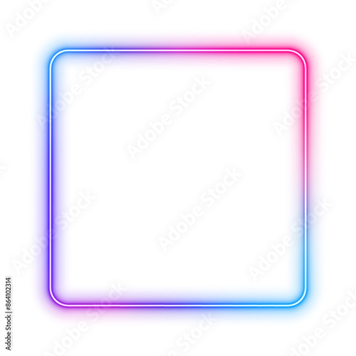 Illustration of neon electric style square frame. Gradient pink purple blue color. Isolated on transparent background. PNG
