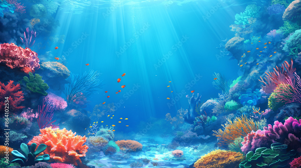 Naklejka premium Underwater Sea Ocean Nature isolation background, Illustration