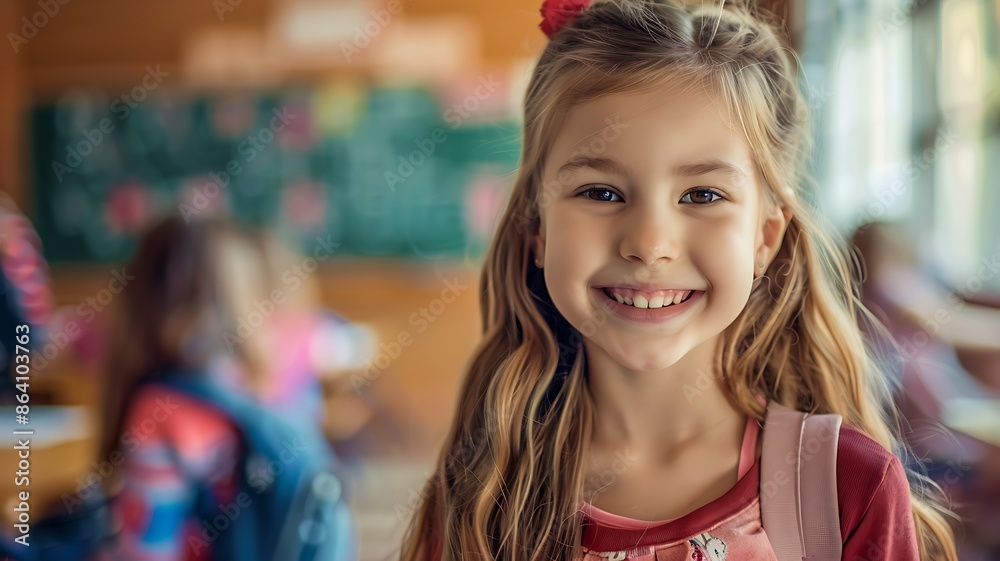 Fototapeta premium A little girl is smiling at school