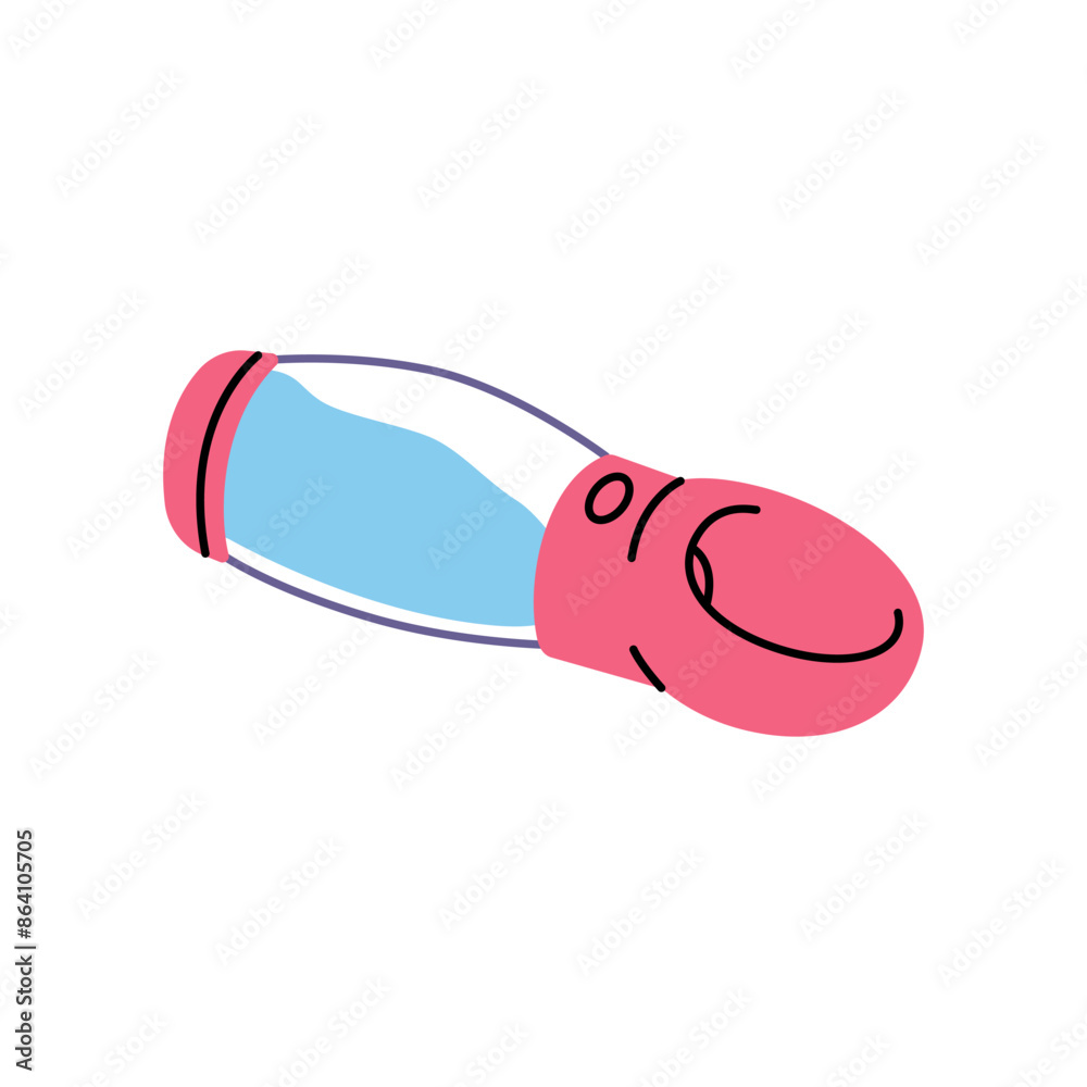 Modern bottle of water for pet refreshment on street. Portable drinker for dog outdoor. Accessory to drink, quench the thirst of domestic animals. Flat isolated vector illustration on white background