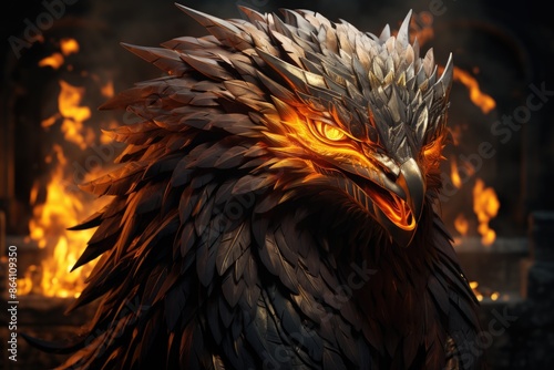 Flame phoenix head in the dark background background, generative IA © Gabriel
