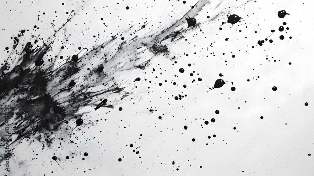 Obraz premium White background with small black ink dots scattered around.