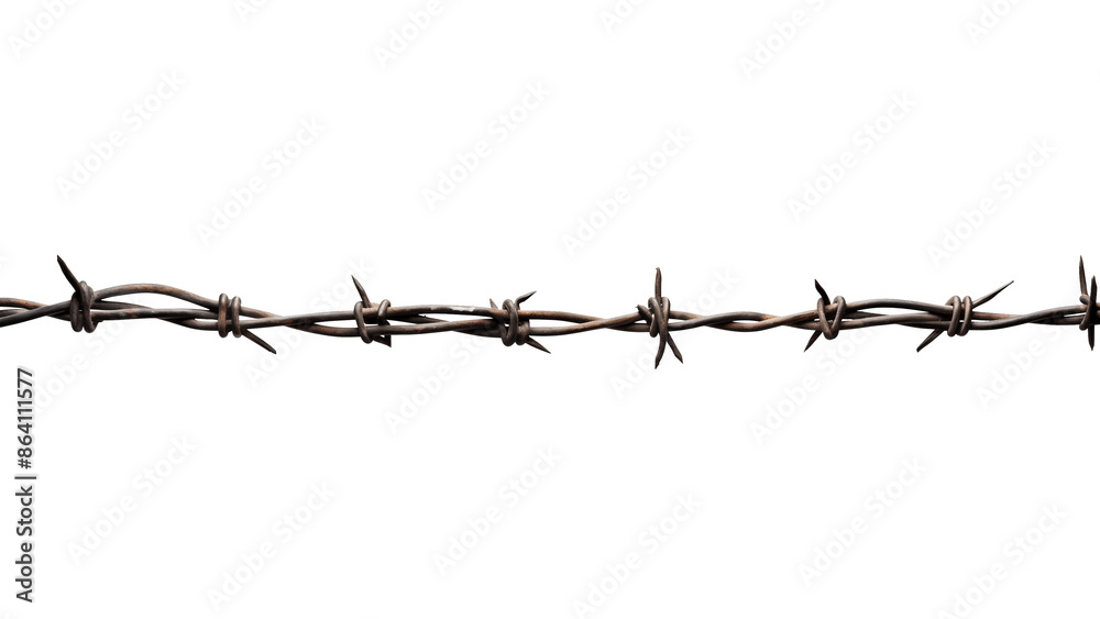 Barbed wire cutout. Isolated barbed wire across screen on transparent background Barbed wire cutout. Isolated barbed wire across screen on transparent background