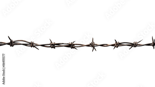 Barbed wire cutout. Isolated barbed wire across screen on transparent background