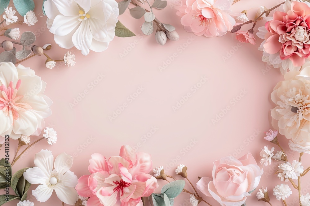 Delicate flower border, blank center, soft and pastel hues, ideal for wedding and event invitations Delicate flower border, blank center, soft and pastel hues, ideal for wedding and event invitations