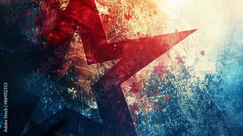 Grunge textured abstract star design with red, white, and blue colors, evoking a sense of patriotic art and modern style. photo