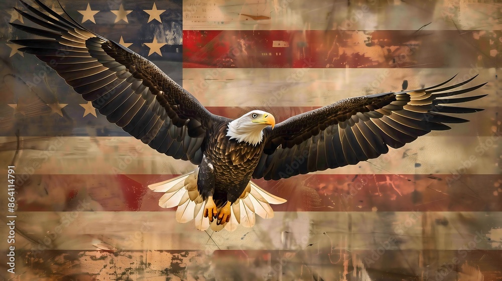 Naklejka premium bald eagle with america flag