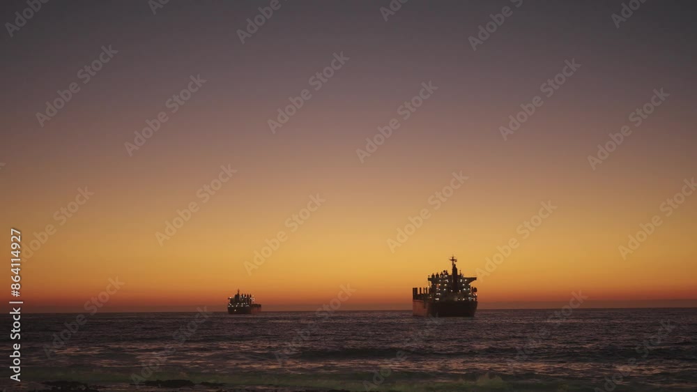 sunset of 2 large ships on the coast of chile sunset of 2 large ships on the coast of chile