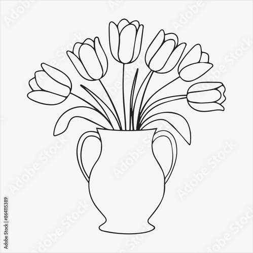 tulips in vase vector flower silhouette illustration