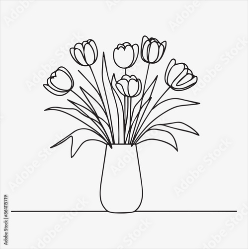tulips in vase vector flower silhouette illustration