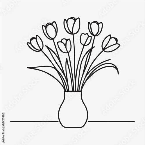 tulips in vase vector flower silhouette illustration
