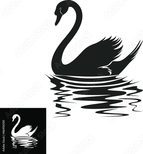 Swan Black silhouette editable vector 