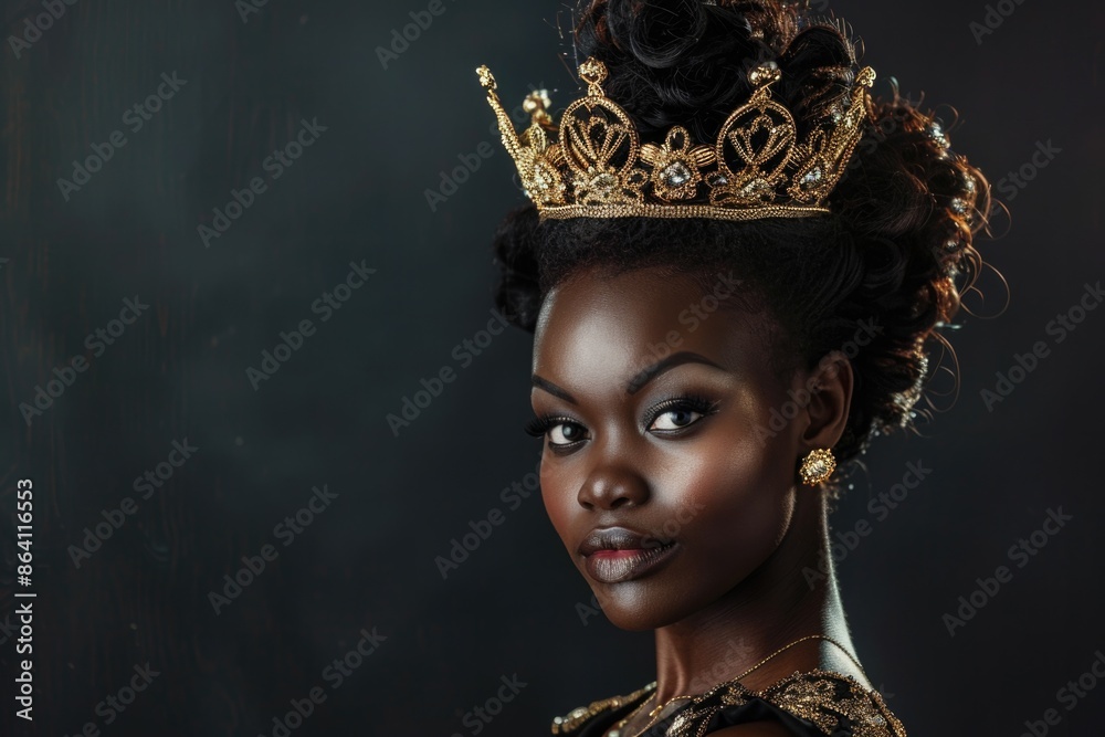 Black Girl with Crown. Portrait of a Queen with Crown on Dark Background Black Girl with Crown. Portrait of a Queen with Crown on Dark Background