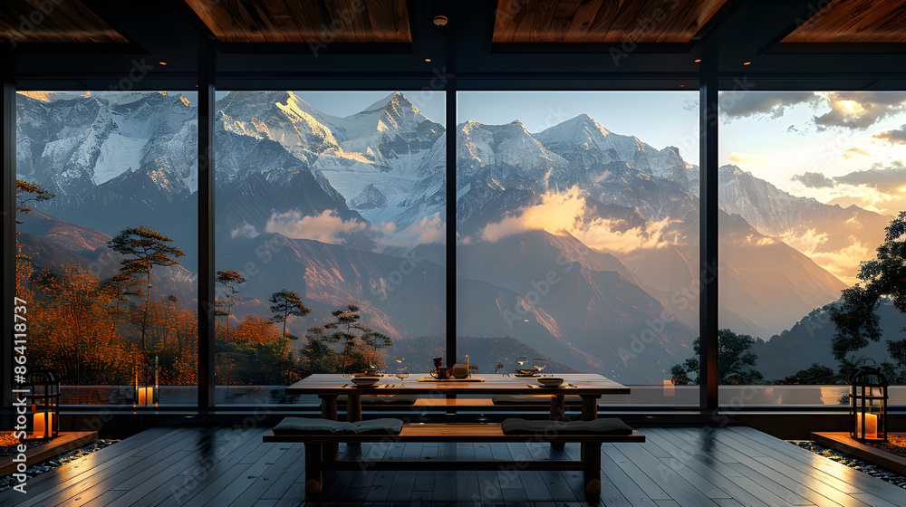 Fototapeta premium mountain view from the window in the morning