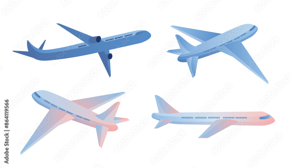 Flying airplane, jet aircraft, side and 3d view. Flying airplane, jet aircraft, side and 3d view.