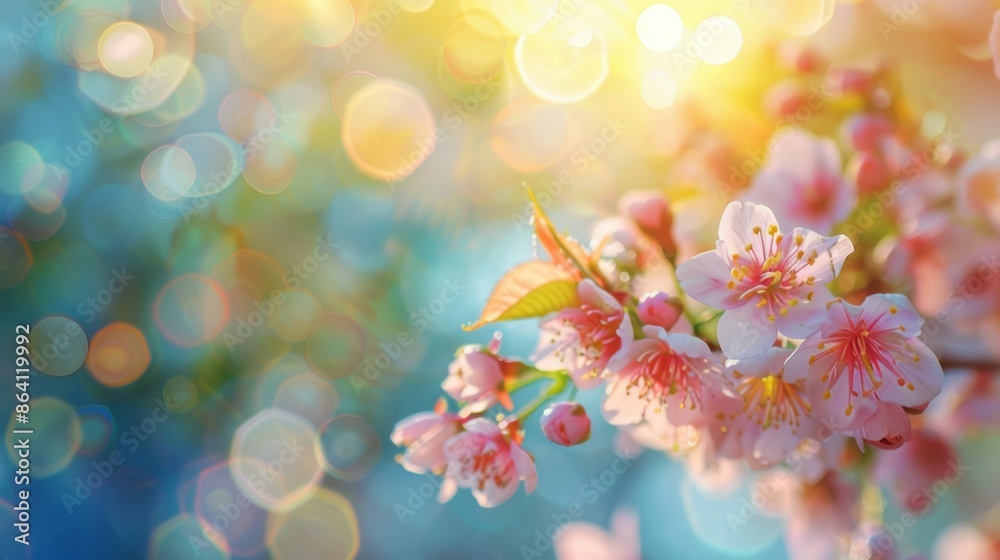 Close-up of beautiful pink cherry blossoms in full bloom with soft, glowing bokeh background Close-up of beautiful pink cherry blossoms in full bloom with soft, glowing bokeh background