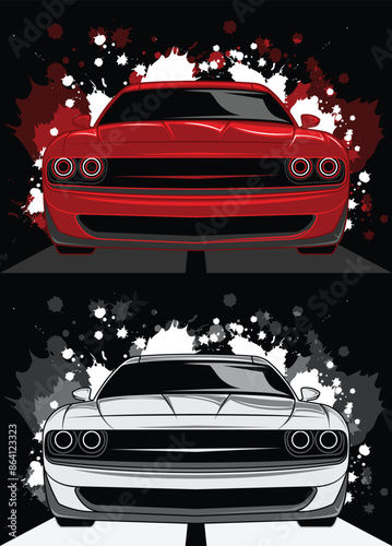 Red modern muscle cars of an abstract background