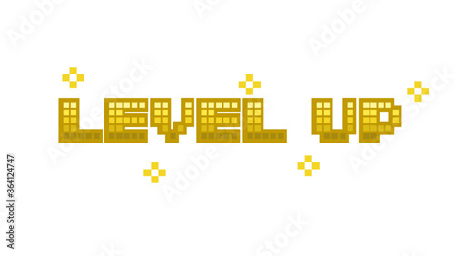 LEVEL UP on white  background .pixel art .8 bit game.retro game. for game assets in vector illustrations.	