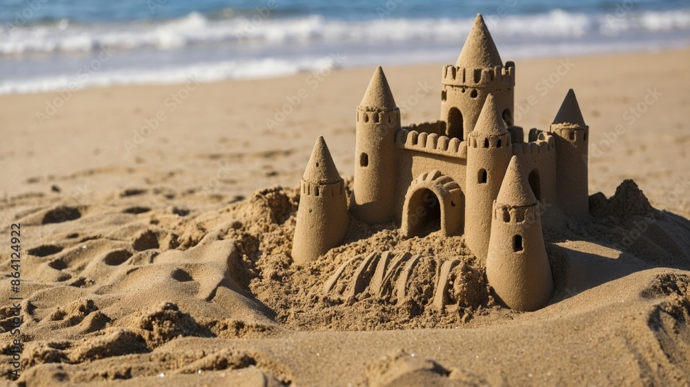 Sand castle on the beach sand, concept of vacation, summer, fun. Stock ...