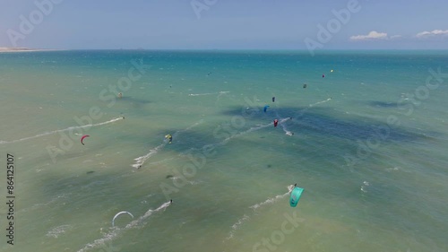 Kitesurfers riding in front of the Cumbuco kitesurf spot