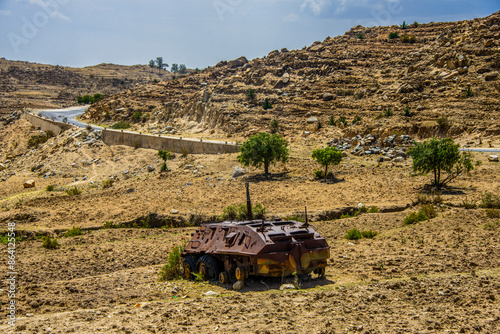 Old Ethiopian tank rusting along the road between Asmara and Keren, Eritrea, Africa