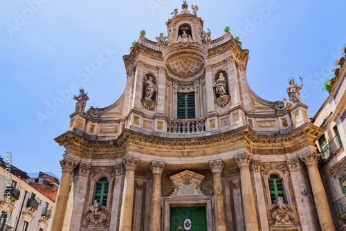 The Ancient Royal and Eminent Basilica Collegiate of Our Lady of the Alms facade in Catania, Sicily, Italy, Mediterranean, Europe photo