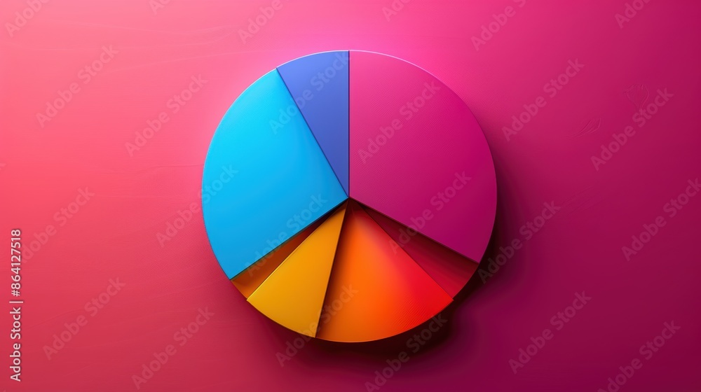 Obraz premium Colorful pie chart on a vibrant pink background, perfect for data visualization, business presentations, and infographics.