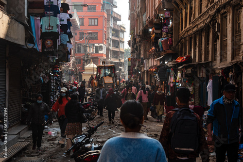 Busy chaotic street in Kathmandu near New Road and Thamel, Kathmandu, Nepal, Asia photo