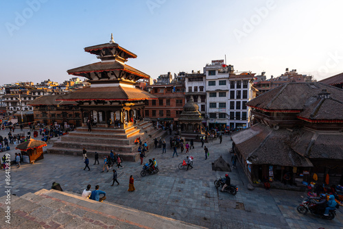 View over the beautiful historic core of Kathmandu with the wooden pagoda roof of Trailokya Mohan Narayan Temple, Durbar Square, UNESCO World Heritage Site, Kathmandu, Nepal, Asia photo