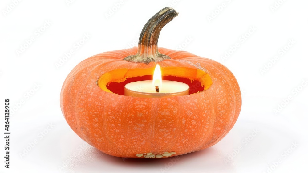 a Halloween pumpkin with a candle inside, holiday decoration, realistic style, bright orange, isolated on white background a Halloween pumpkin with a candle inside, holiday decoration, realistic style, bright orange, isolated on white background