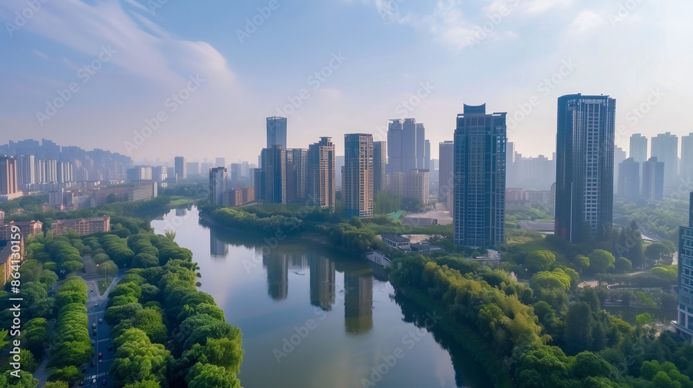Stunning Chengdu skyline with high-rise buildings against a picturesque backdrop, capturing the city's urban beauty.