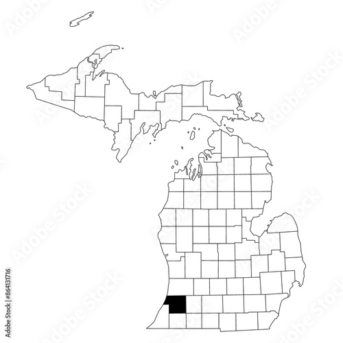 Map of Van Buren County in Michigan state on white background. single County map highlighted by black colour on Michigan map. UNITED STATES, US