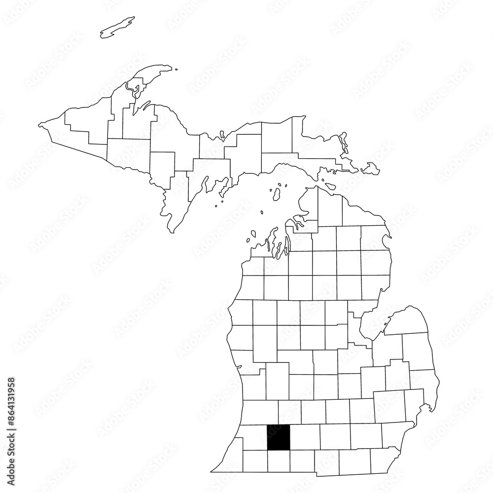 Obraz premium Map of Kalamazoo County in Michigan state on white background. single County map highlighted by black colour on Michigan map. UNITED STATES, US